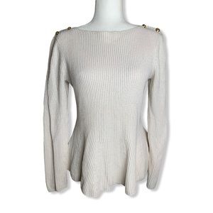 LAUREN BY RALPH LAUREN Ivory Peplum Sweate…